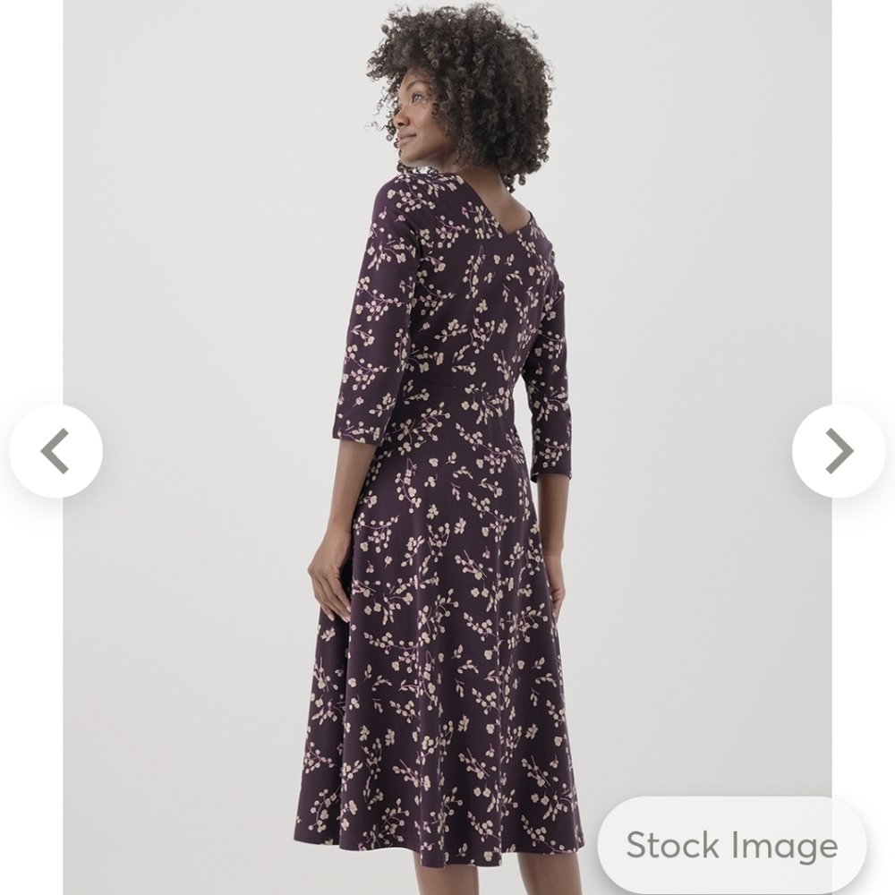 Women's Scattered Sprigs Plum Fit & Flare Party Midi Dress - Picture 3 of 3